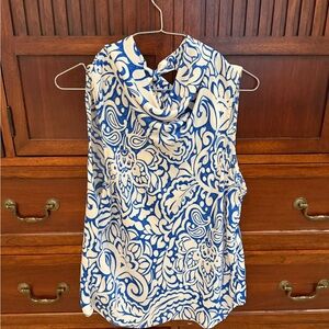 Zara Blue and Cream Floral Blouse